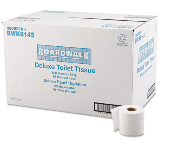 SOFT TOILET PAPER 96 Rolls In Box 500 Sheet White Tissue Boardwalk 2-Ply BULK