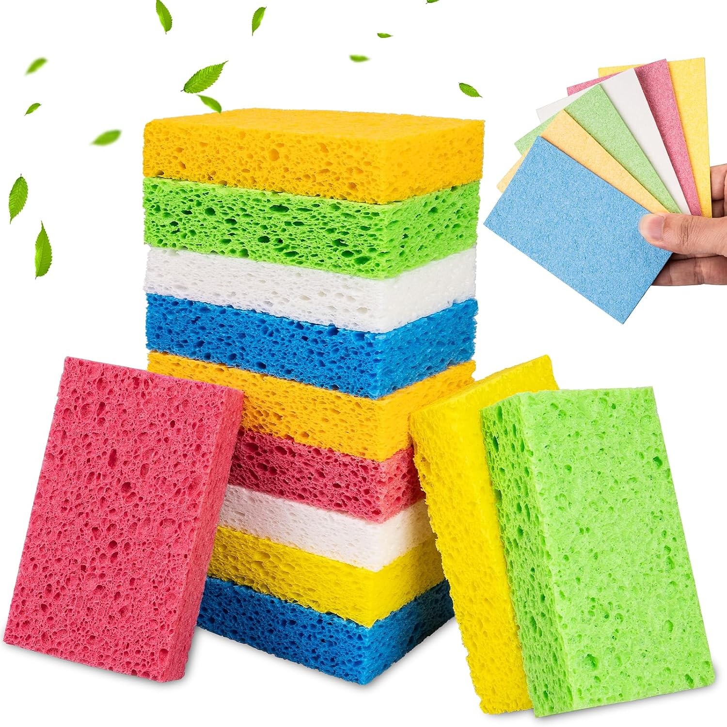 12 PCS Kitchen Sponges, Natural Compressed Cellulose Sponges, Non-Scratch