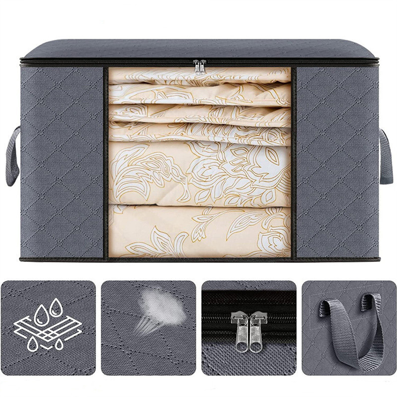 3-piece Storage Bag Foldable Closet Storage Container with Lid Reinforced Handle