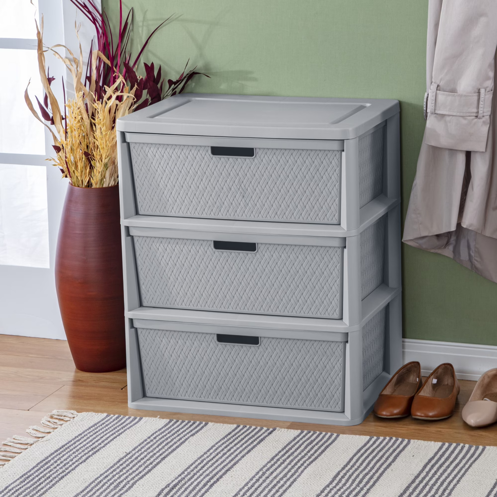 Sterilite Wide 3 Drawer Tower, Plastic Storage Organizer with Removable