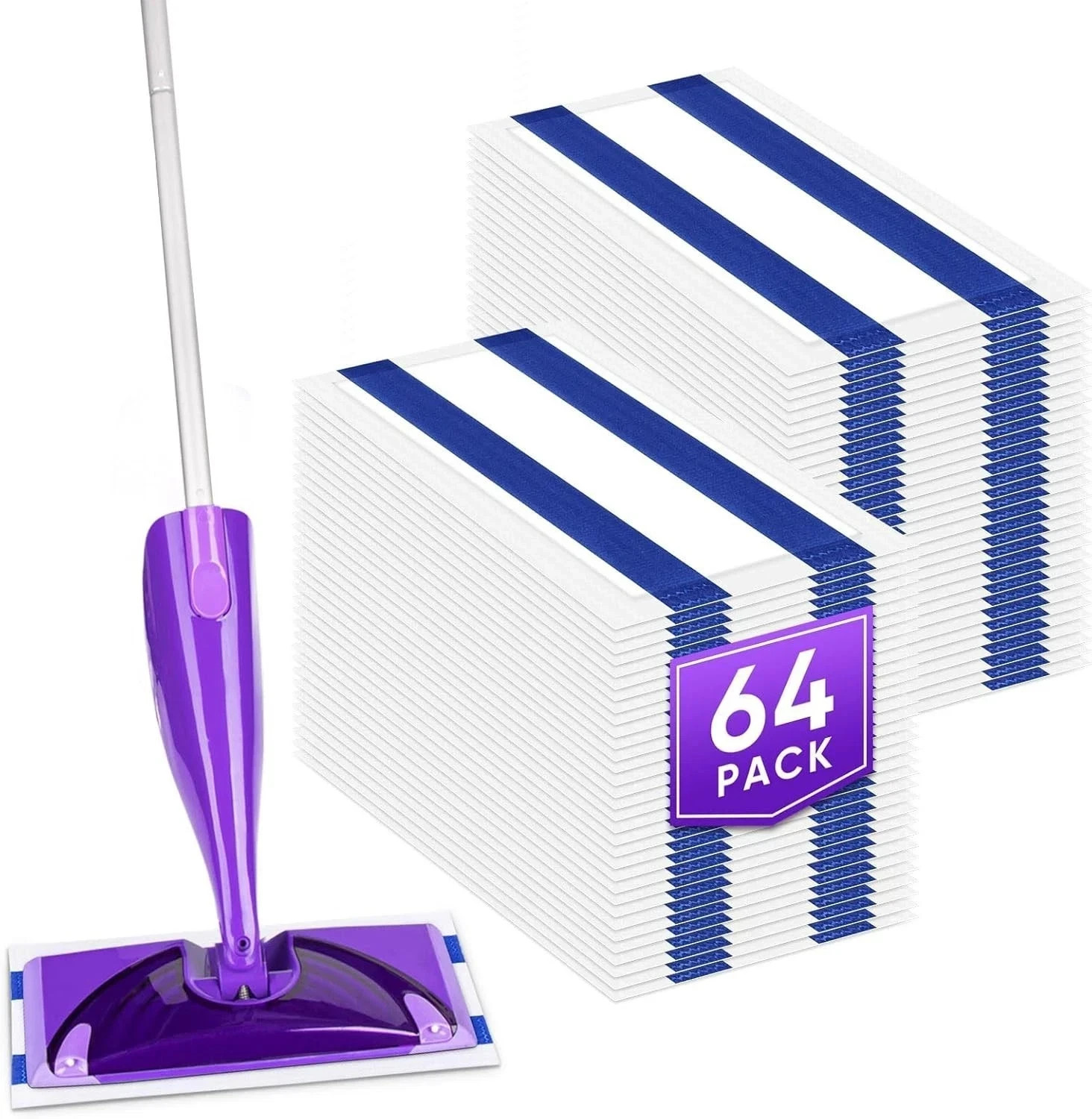 (64 Count) Mop Pad Refills Compatible with Swiffer Wet Jet, 4-Layer Thickened