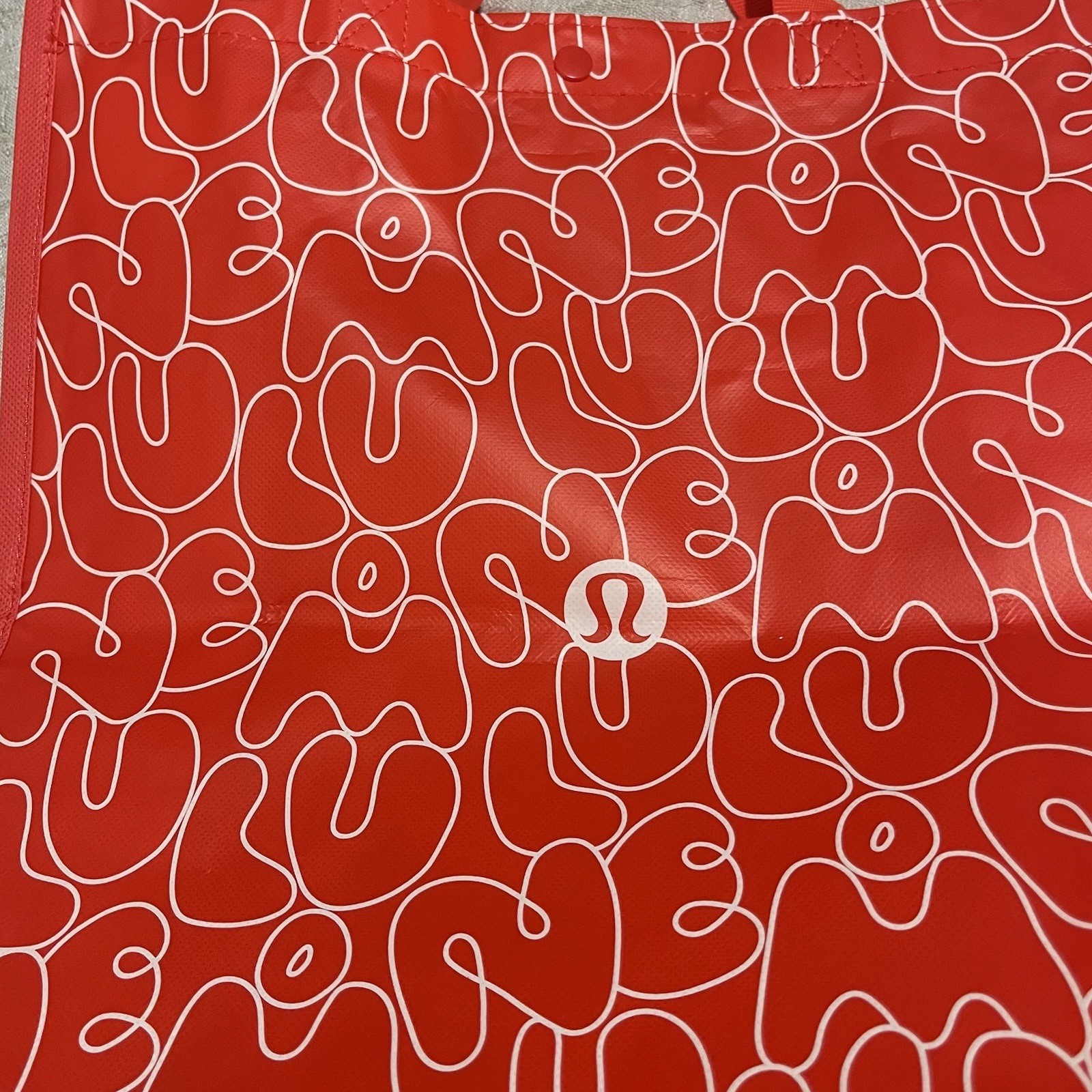 Lululemon Large Red & White Logo Reusable Shopping Bag All-Over Print