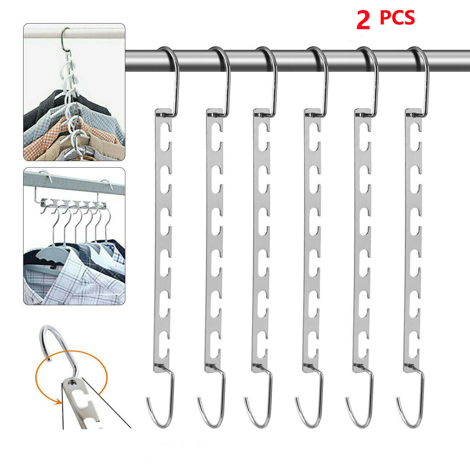 2PC Space Saver Saving Wonder Metal Hanger Clothes Closet Organize Hook Racks