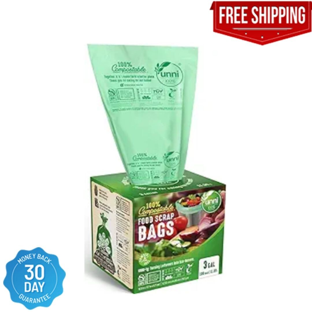 100% Compostable Trash Bags 2.6 Gallon 9.84 Liter 100 Count Extra Thick 0.71 Mil