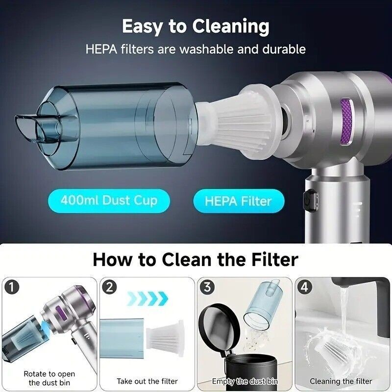 4in1 Vacuum/Air Duster 80,000RPM Super Power Mini Car Vacuum Cleaner air Blower