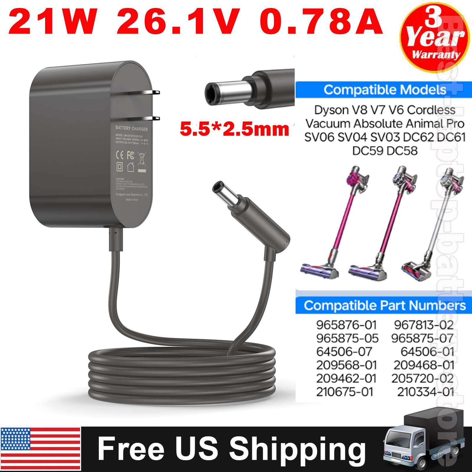 26V AC Power Adapter Charger For Dyson V6 V7 V8 DC58 DC59 DC61 DC62 SV03 Vacuum