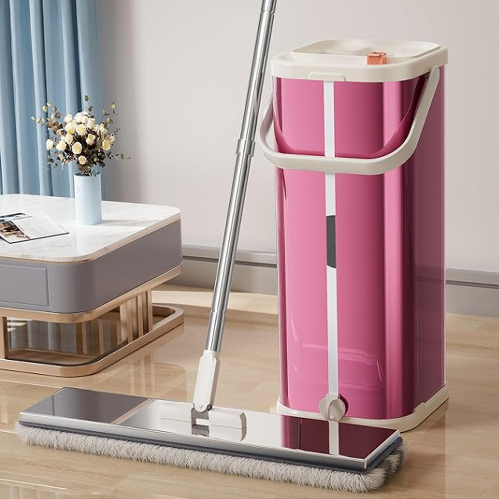 Stainless Steel Flat Mop Bucket Set Wringer 1/2/4/6 Pads Clean Dirty