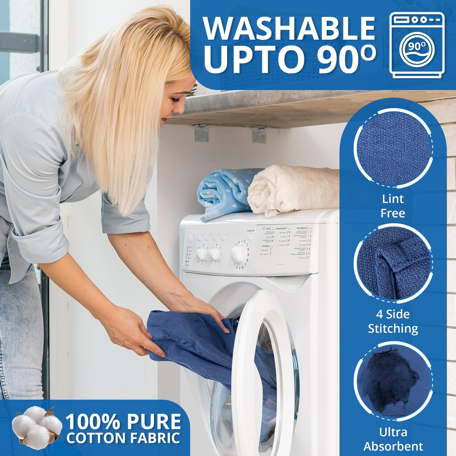 12 Pack 100% Cotton Size 15×25 Blue Cleaning Rags for Kitchen, Bar Home, Windows