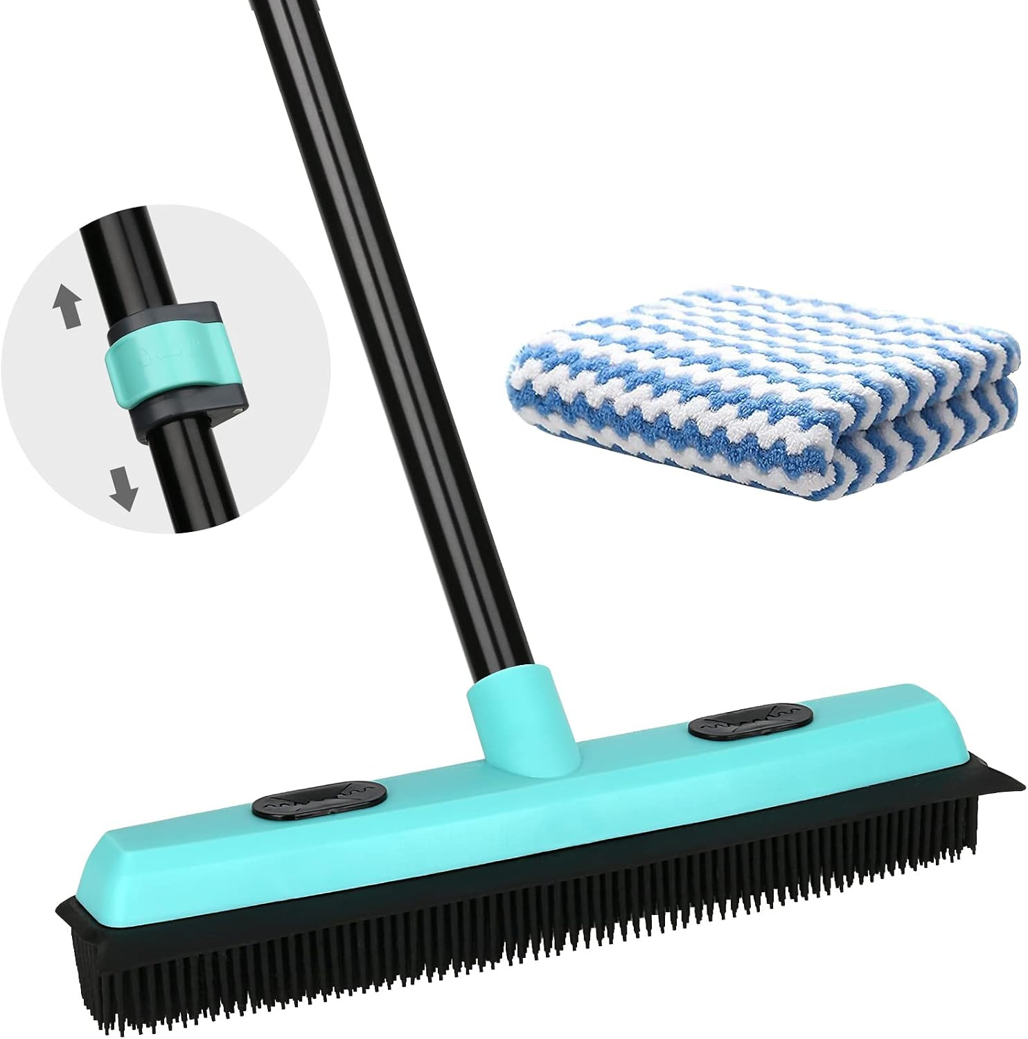 Rubber Broom Carpet Rake for Pet Hair Removal, Fur Remover Broom with 59″ Telesc