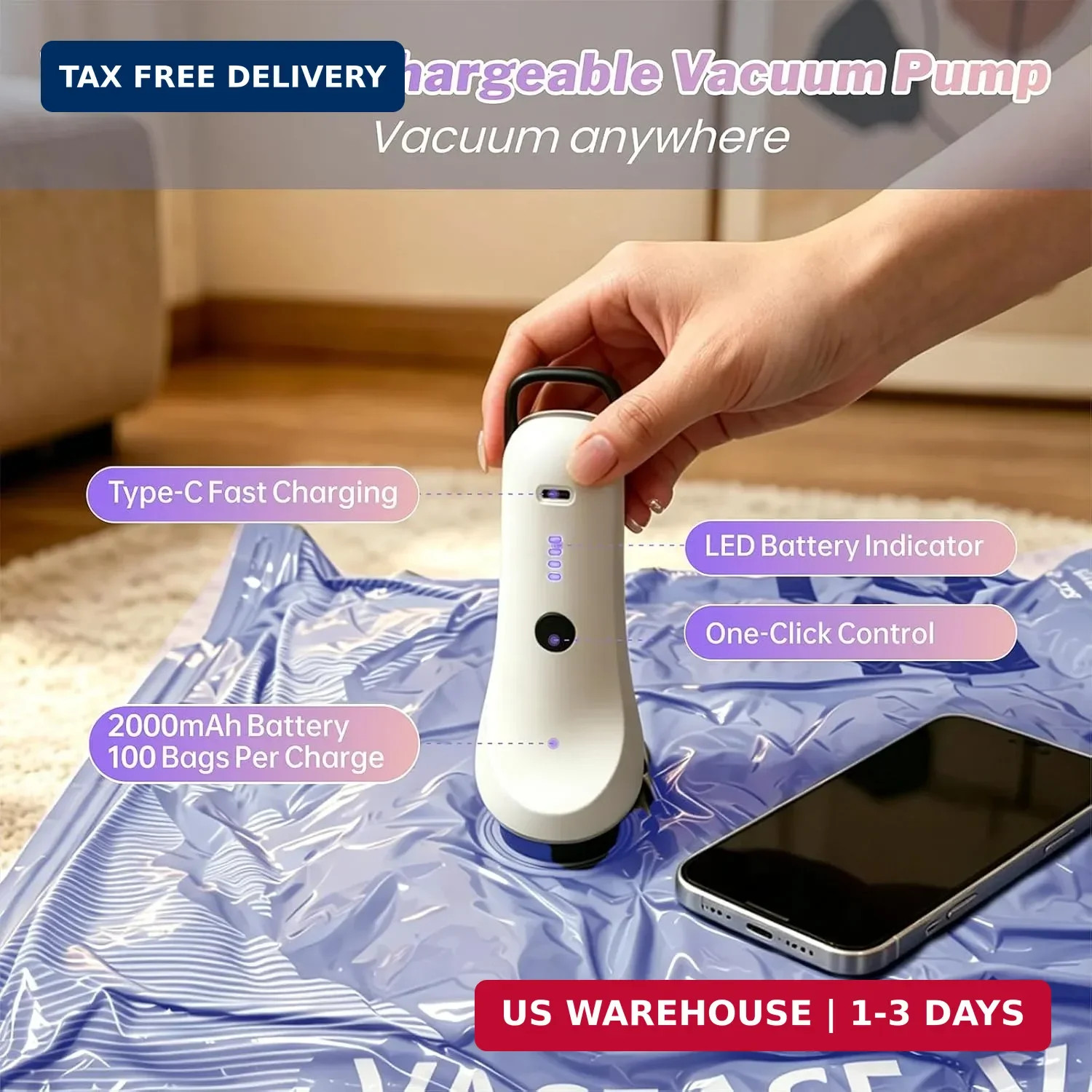 15 Pack Vacuum Storage Bags with Rechargeable Pump Travel Luggage Clothing | 15-