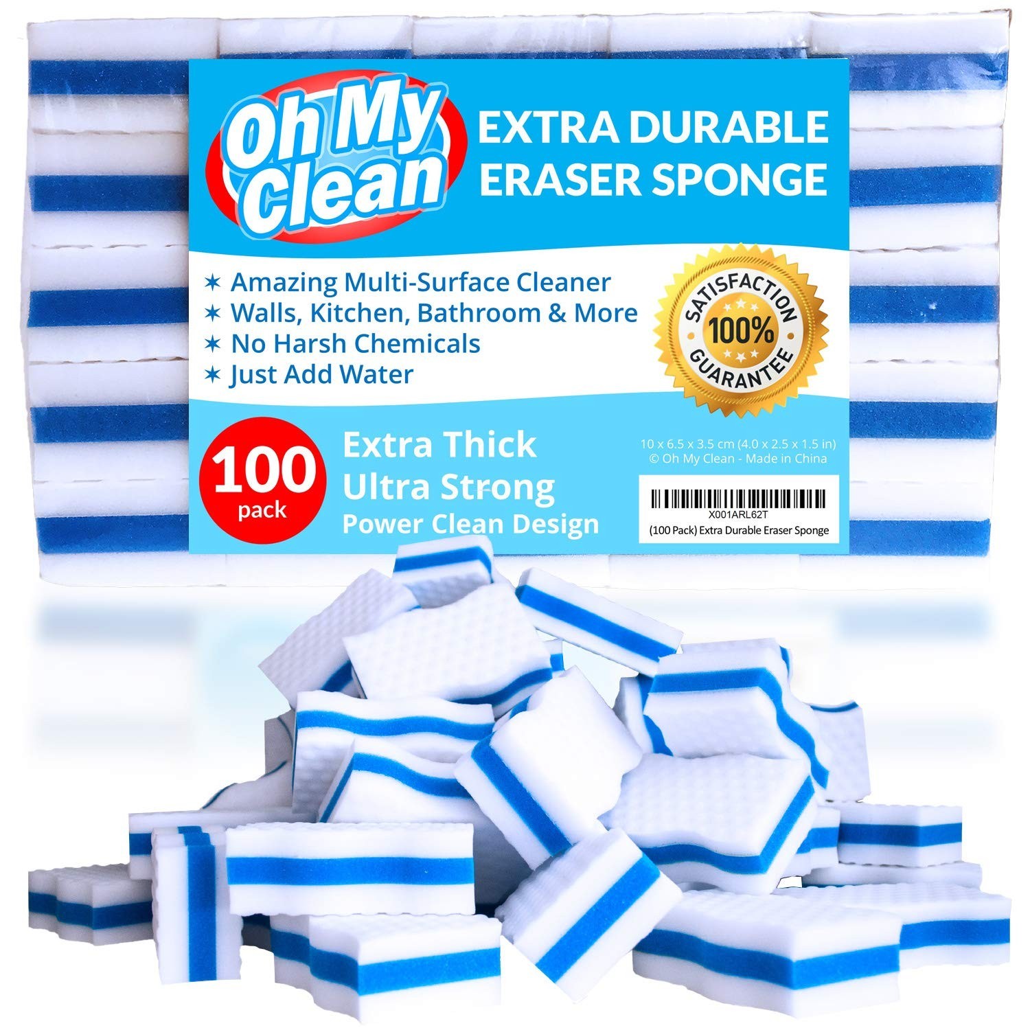 100 Pack Extra Thick Magic Eraser Sponges – Durable Cleaning Foam Pads for Home