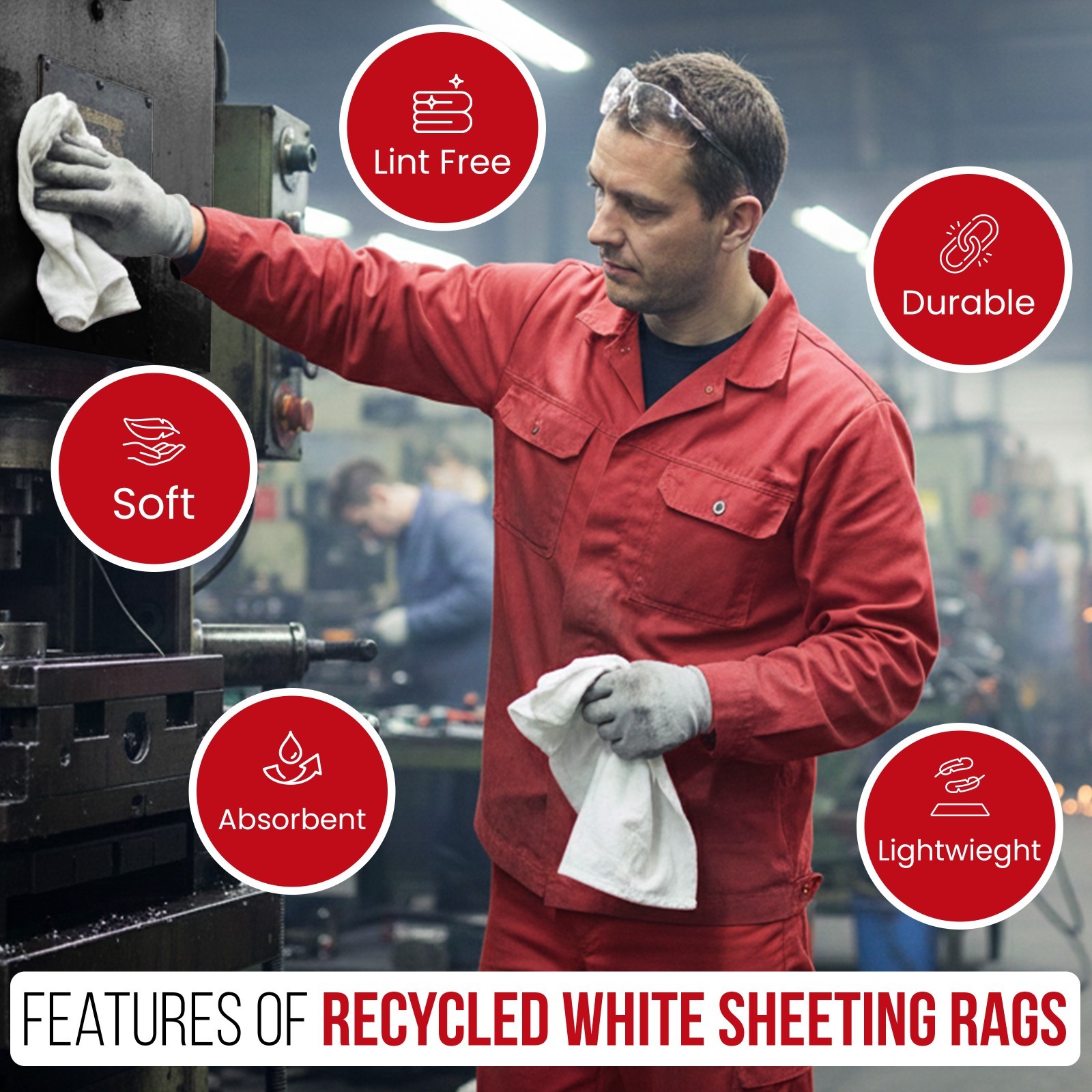 White Sheeting Rags 15×15″ – Shop Bulk Cotton Cleaning Cloths – Compressed Boxes