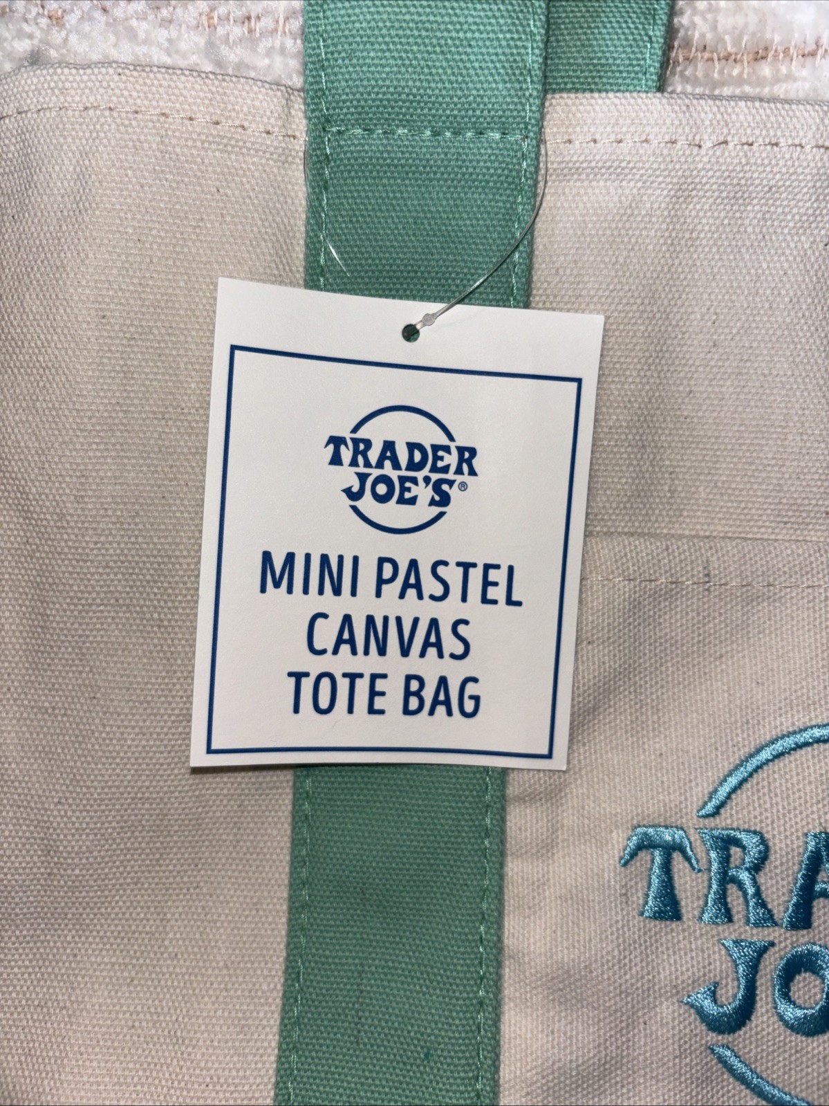 Trader Joe’s Teal/Mint Green Pastel Mini Canvas Tote gift bag NEW
