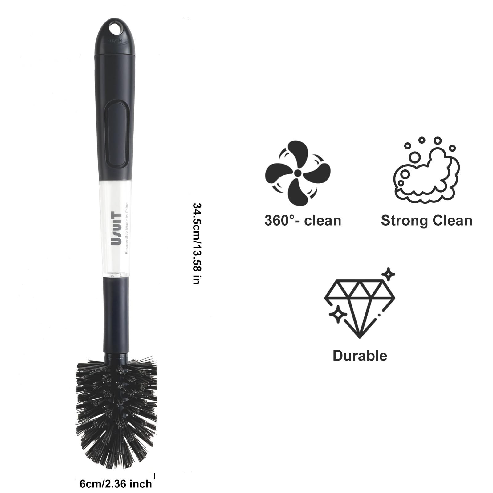 Usuit Soap Dispensing Glass and Water Bottle Brush, 2 Pack, Long-Lasting, Saf…