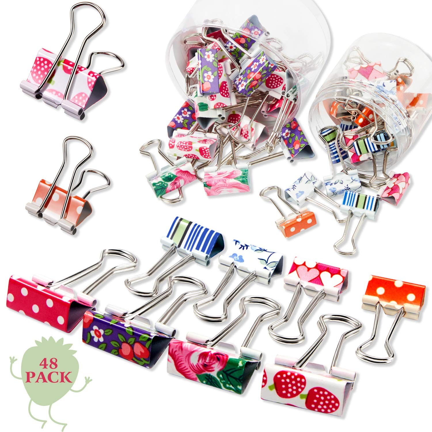 Outus 48 Pcs Cute Binder Clips with Box 2 Sizes Floral 0.75 Inches, 1 Inch
