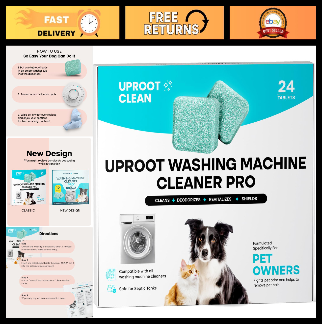 Washing Machine Cleaner Tablets – 24 Pack, Pet Friendly, HE & Front Load Compati