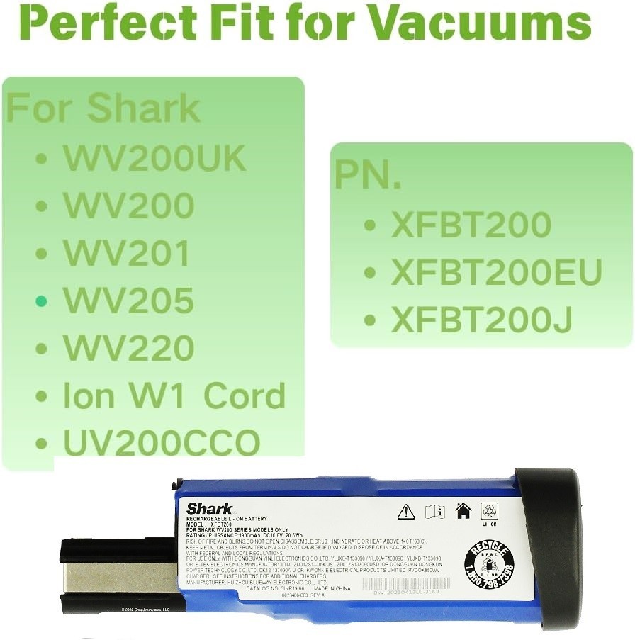 Original XFBT200 Battery For Shark WV200UK, WV200, WV201,WV205,WV220,Ion W1 Cord