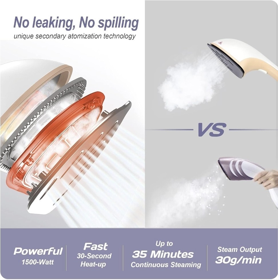 Handheld Steamer for Clothes, 1500W Extra Large Soleplate, 330ml Detachable T…