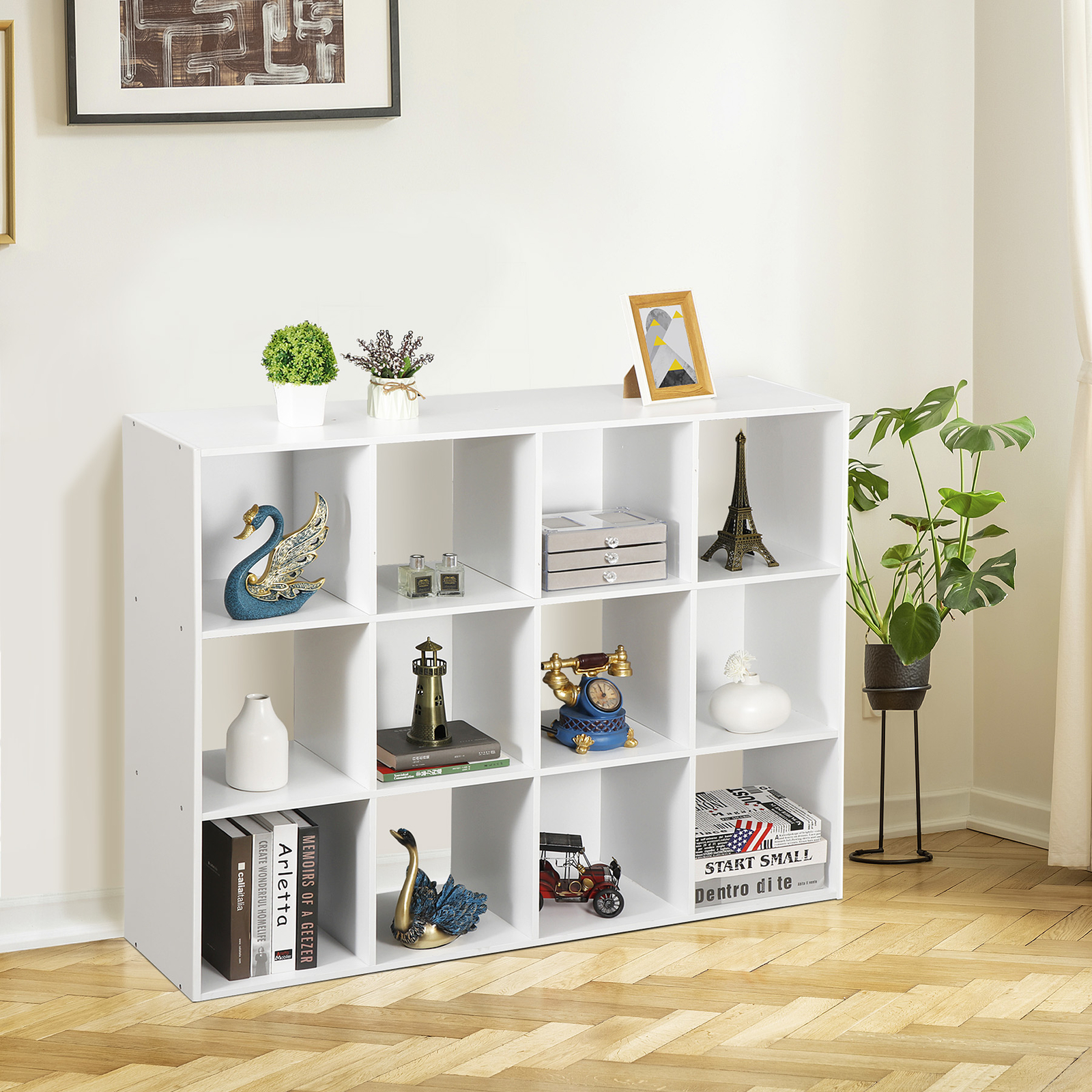 White 12 Cube Bookcase Storage Organizer Wooden Home Office Shelving Bookshelf