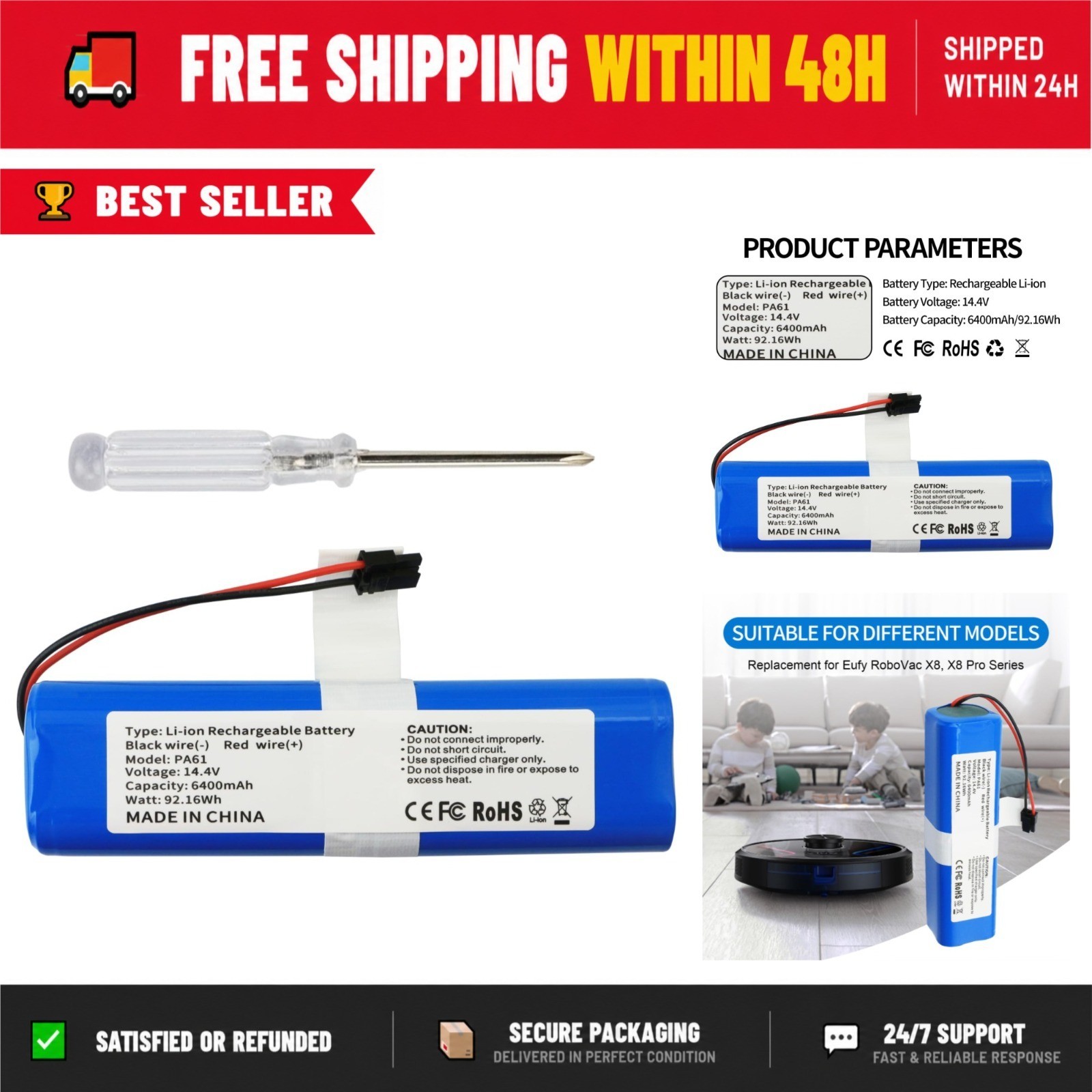 Replacement Battery for Eufy RoboVac X8 Series 14.4V 6400mAh