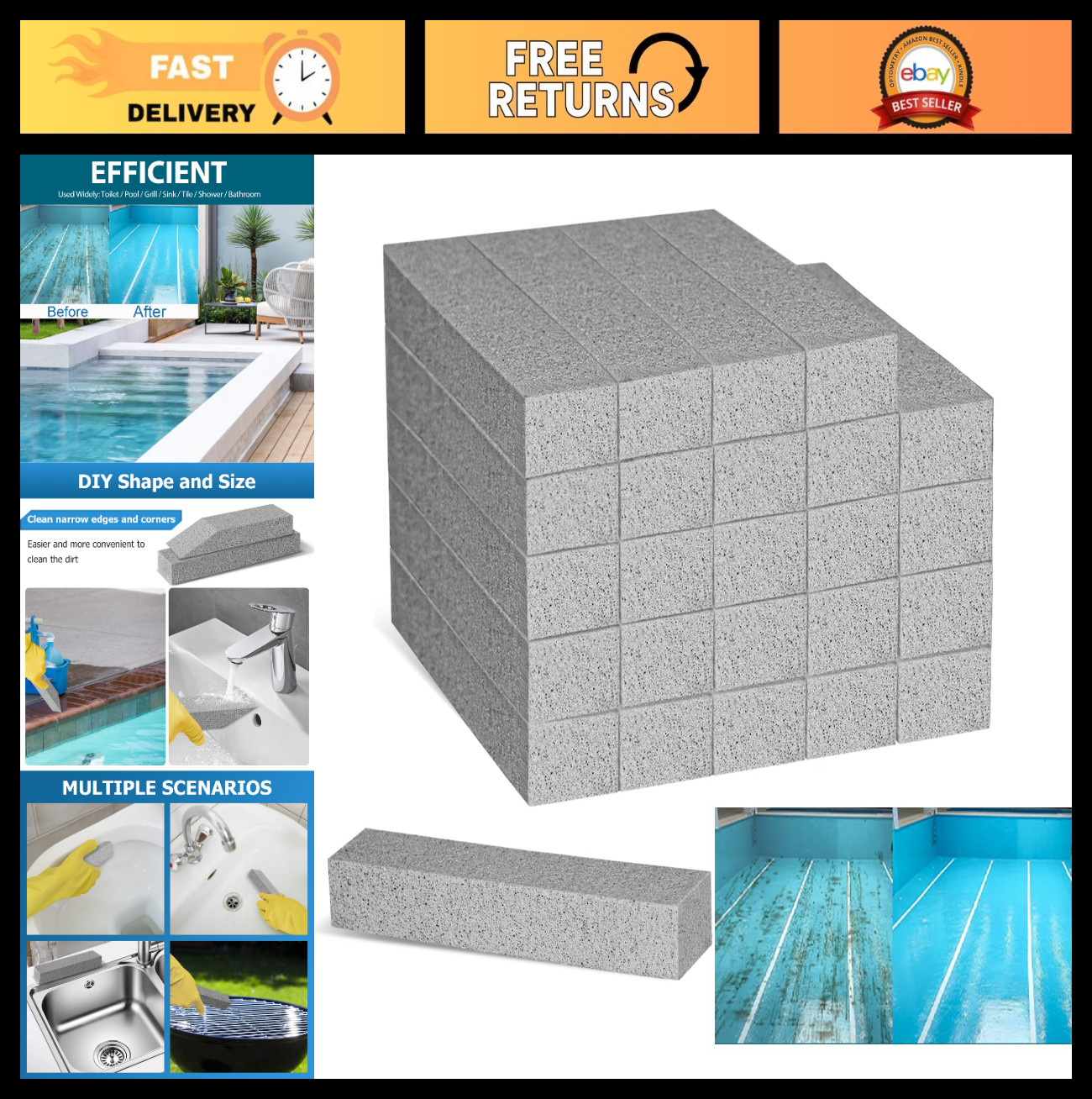 25 Pack Pumice Stones for Cleaning Pools, Ovens, Grills & Sinks – Heavy Duty Scr
