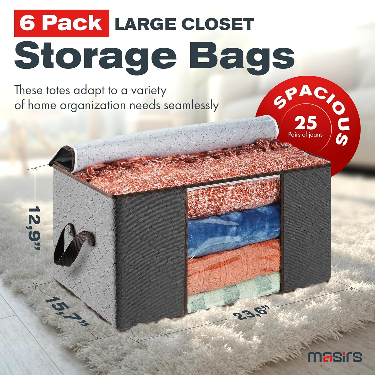 Storage Bags for Clothes & Blankets Collapsible Organizer 6 Pack Laundry