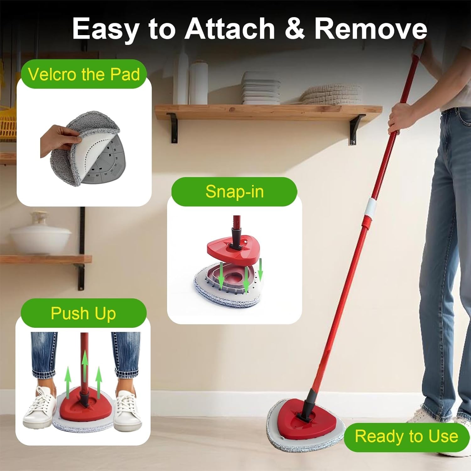 Flat Mop Head Replacements for Ocedar,4 Pack Flat Spin Mop Pads & 1 Plastic Pad