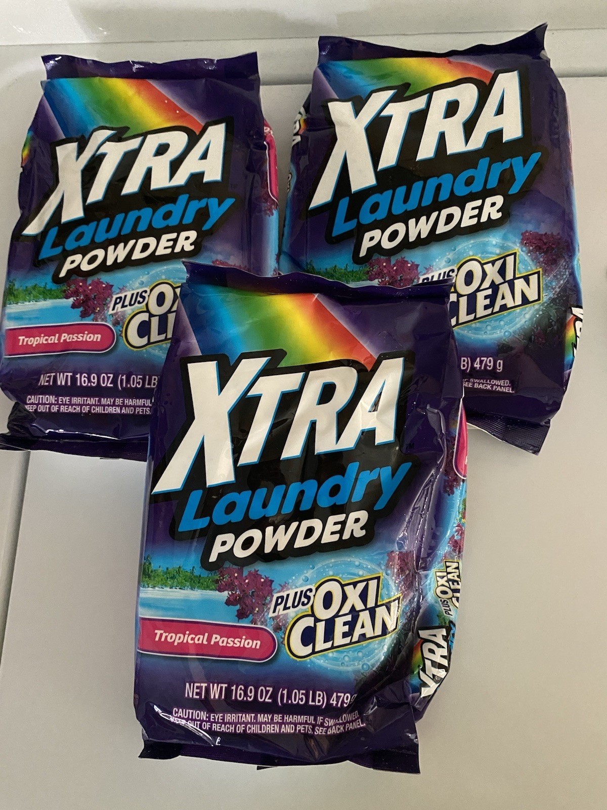 XTRA Powder Laundry Detergent Plus OxiClean Tropical Passion 16.9 oz 3 Pack