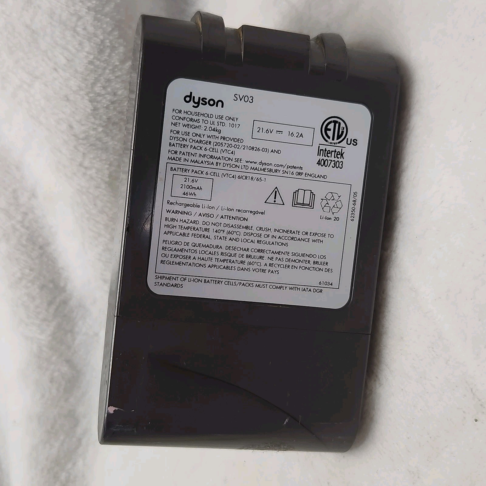 OEM Dyson Battery V6 SV03 SV04 SV09 SV06 21.6V 2100mAh *Only Lasts 10 Seconds