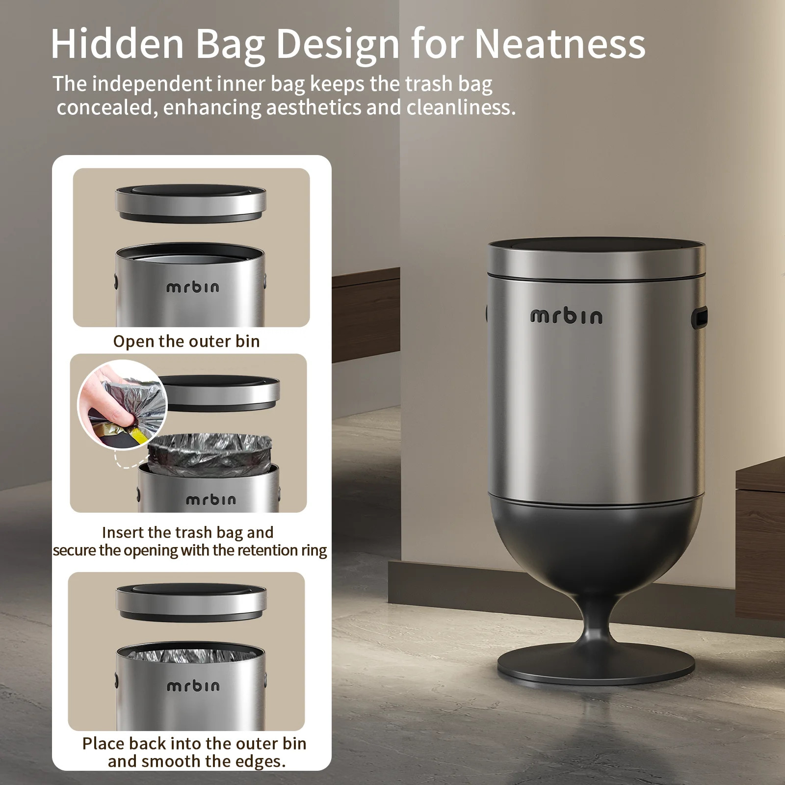 Stainless Steel Motion Sensor Trash Can with Lid, 5.3 Gallon Wine Glass Shaped A