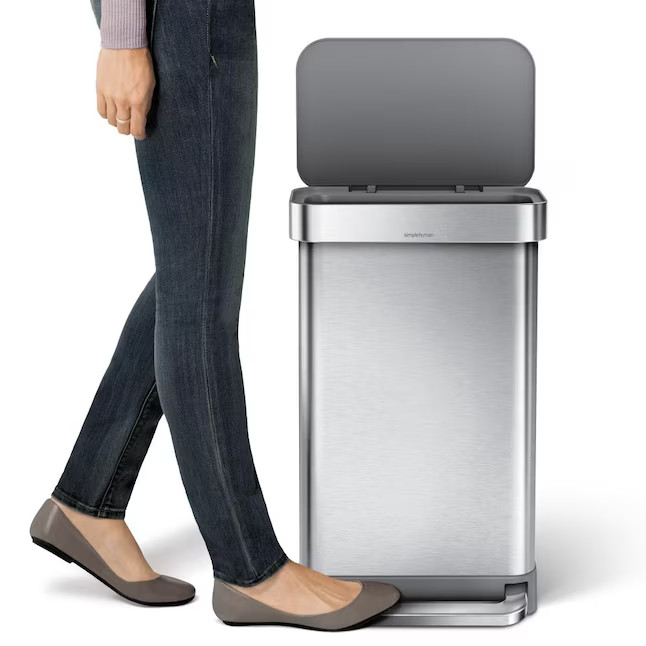 simplehuman 45 Liter Step Trash Can Brushed Steel Grey Plastic Lid