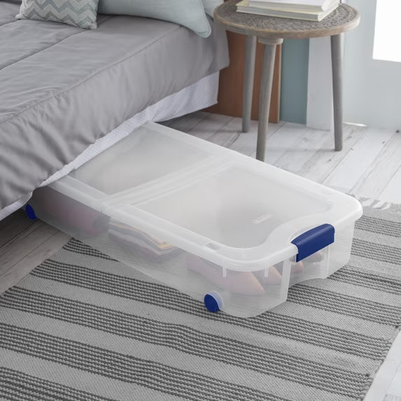 (2 pack) Sterilite 66 Quart Latching Underbed Wheeled Storage Bin