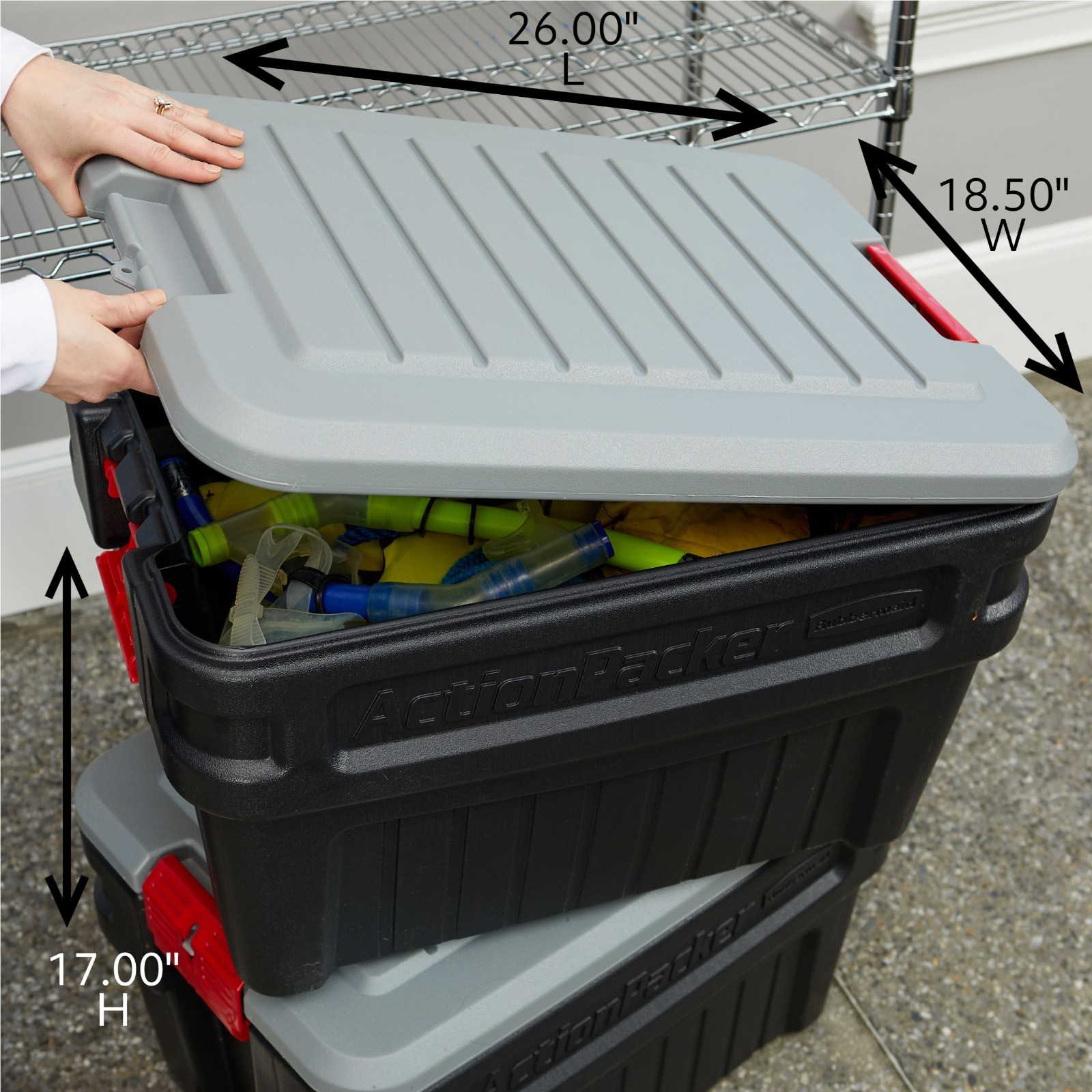 Rubbermaid 24 Gallon Action Packer Storage Bin Heavy Duty Lockable Plastic Black