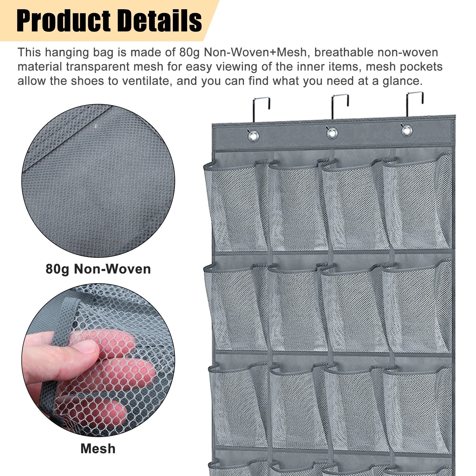 28 Pocket Over Door Shoe Organizer Rack Hanging Storage Holder Hanger Bag Closet