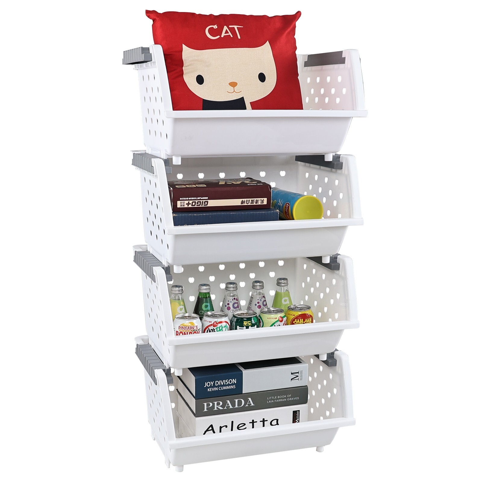 Cand Stackable Plastic Bins – 4 Packs White Large Plastic Stackable Storage Bins
