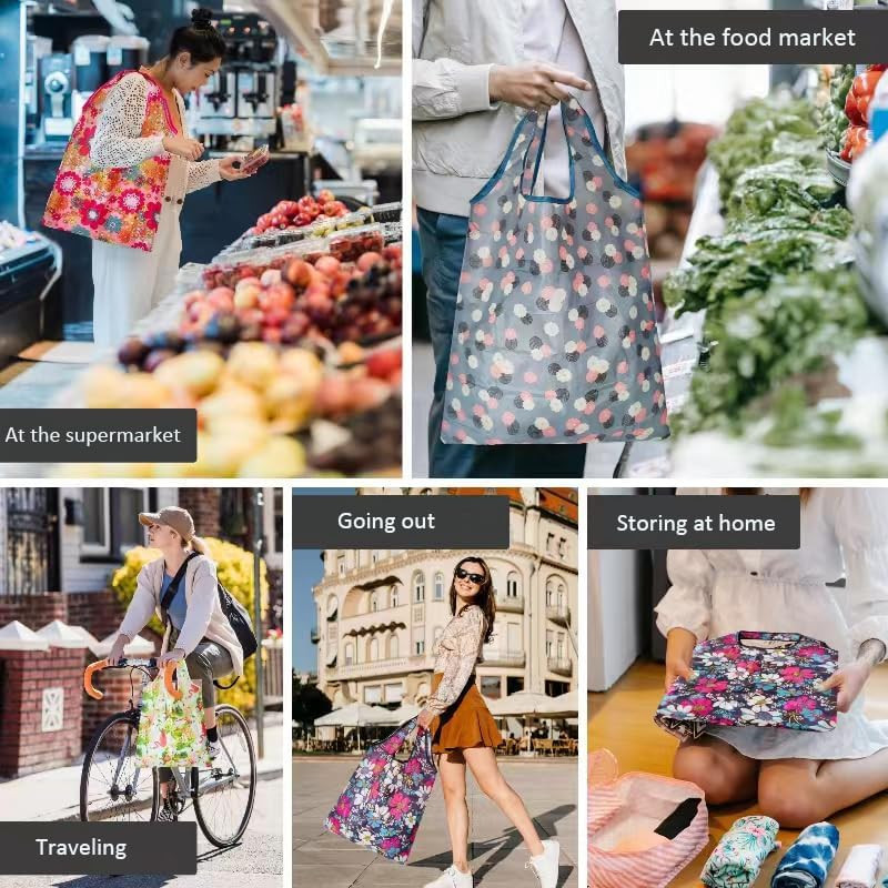 6 Pcs Reusable Shopping Bags, Foldable Grocery Bags in Pocket