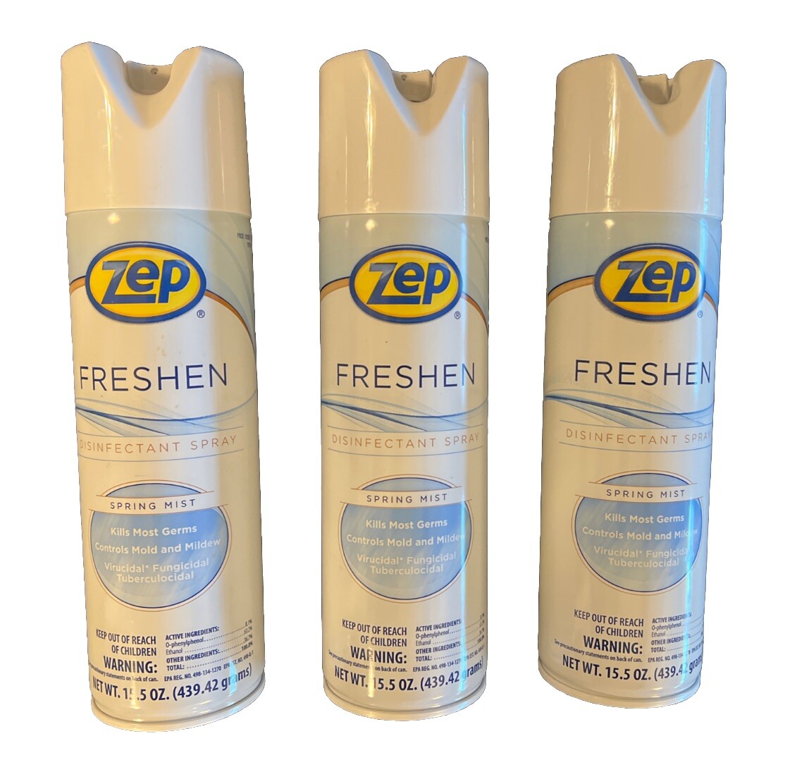 Lot of (3) ZEP Freshen Disinfectant Spray 15.5 oz Aerosol Cans – Spring Mist