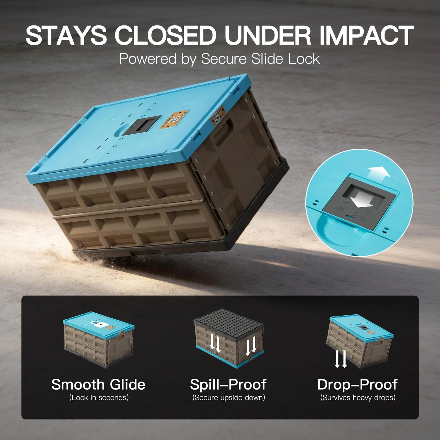 Heavy Duty Collapsible Storage Bins with Lids, 12 Gal, 2 Pack, 400 LBS Capacity