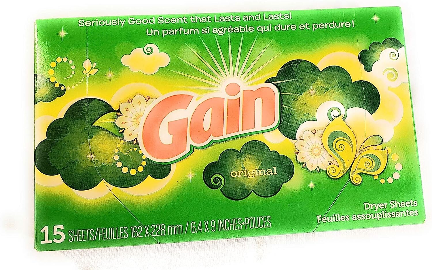 Gain Dryer sheets 15 sheets each 16×22 cm with 2 oz Baking soda pack of 6