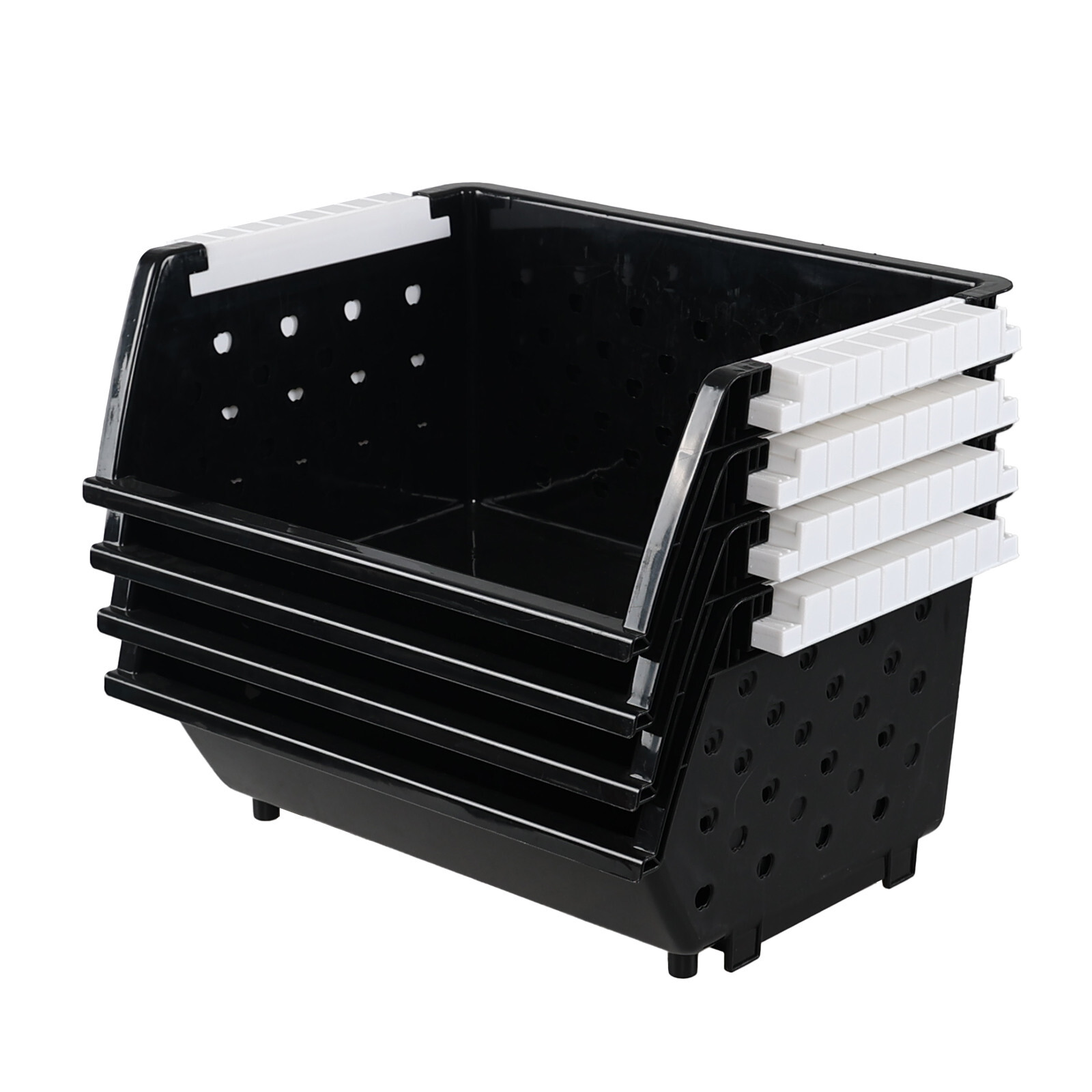 4 Packs Stackable Storage Basket Bin, Plastic Kitchen Storage Baskets, Black