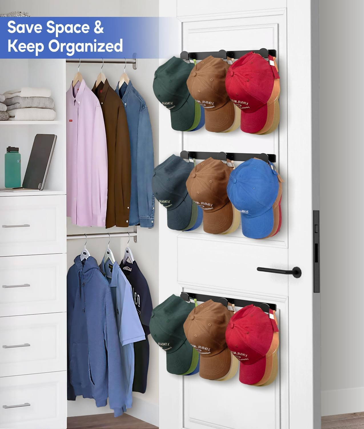 4 Packs Hat Rack for Wall, Hat Organizer for Baseball Caps Holds 36 Hats