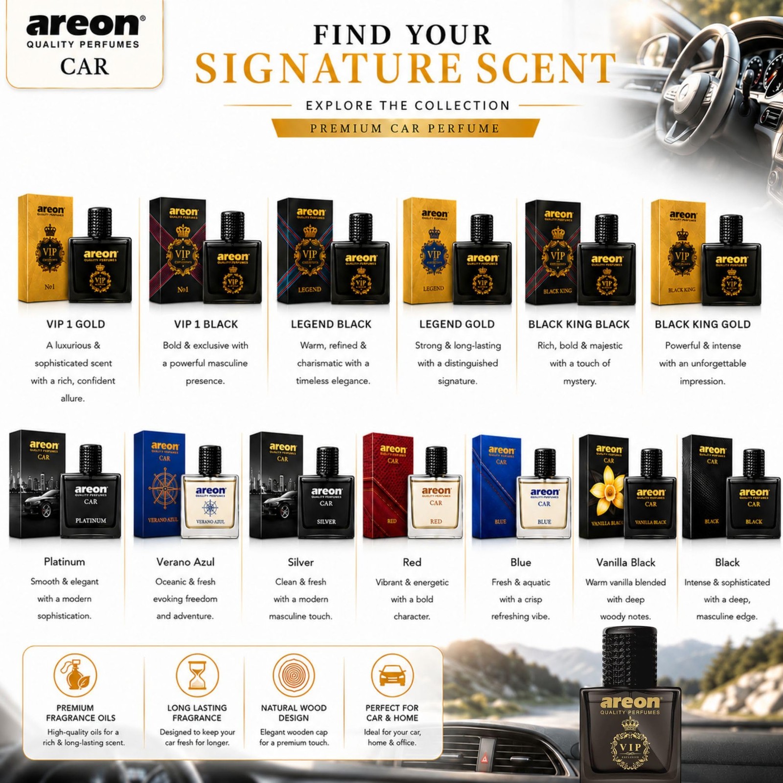 AREON Blue Cologne Air Freshener Glass Bottle 1.7oz