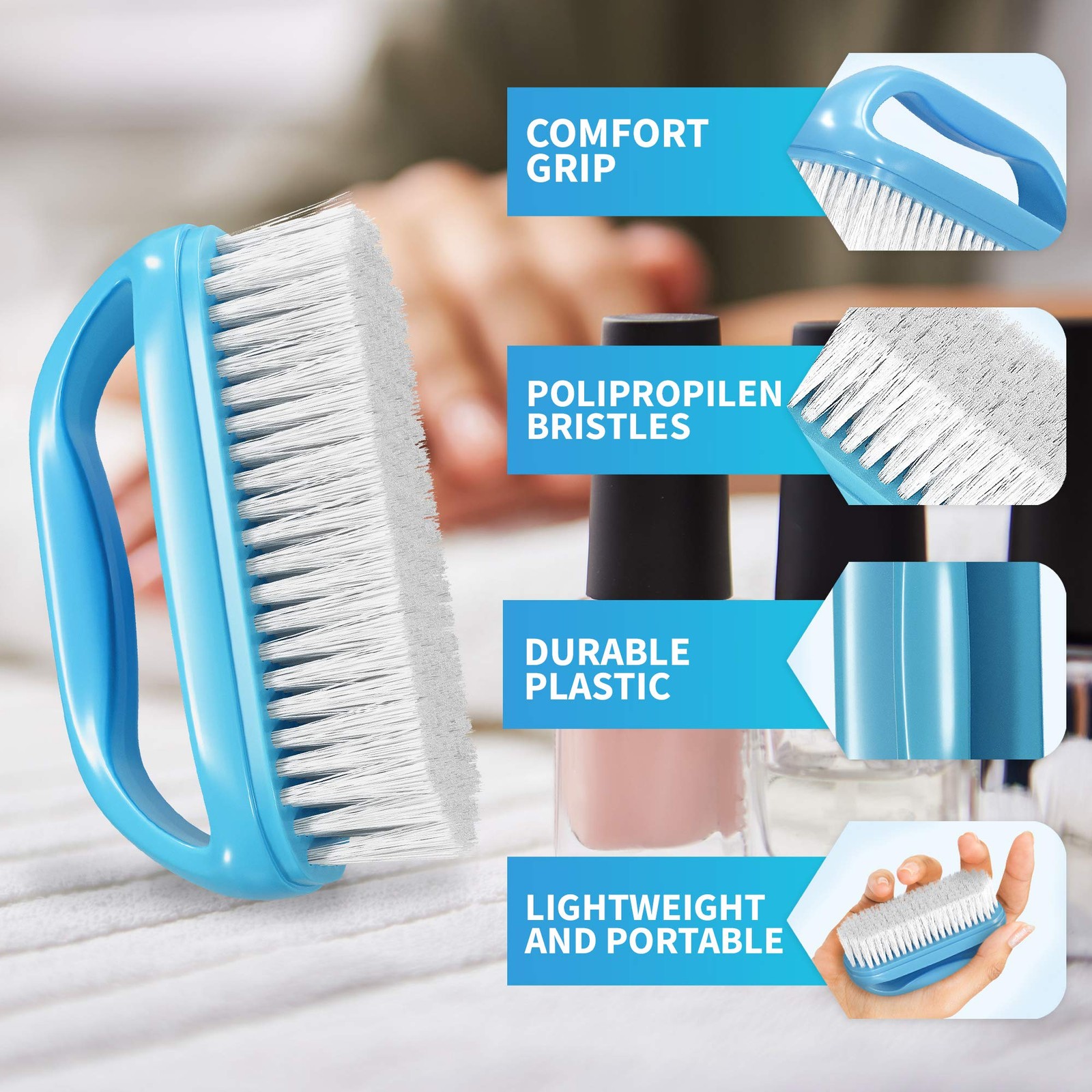 Konex Perfect-Grip Large Hand and Nail Brush 4″ X 1 Count (Pack of 1), Blue