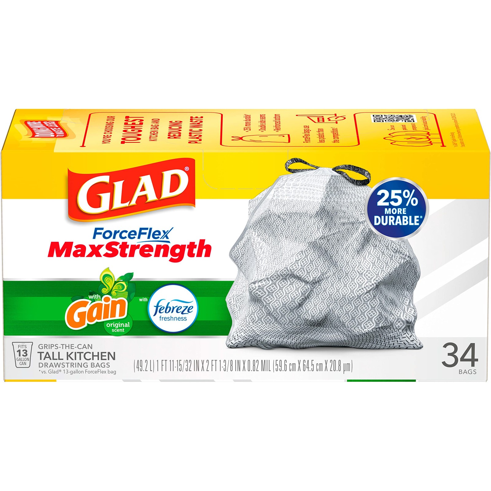 Glad ForceFlex Tall 13 Gal Gain Original 34ct