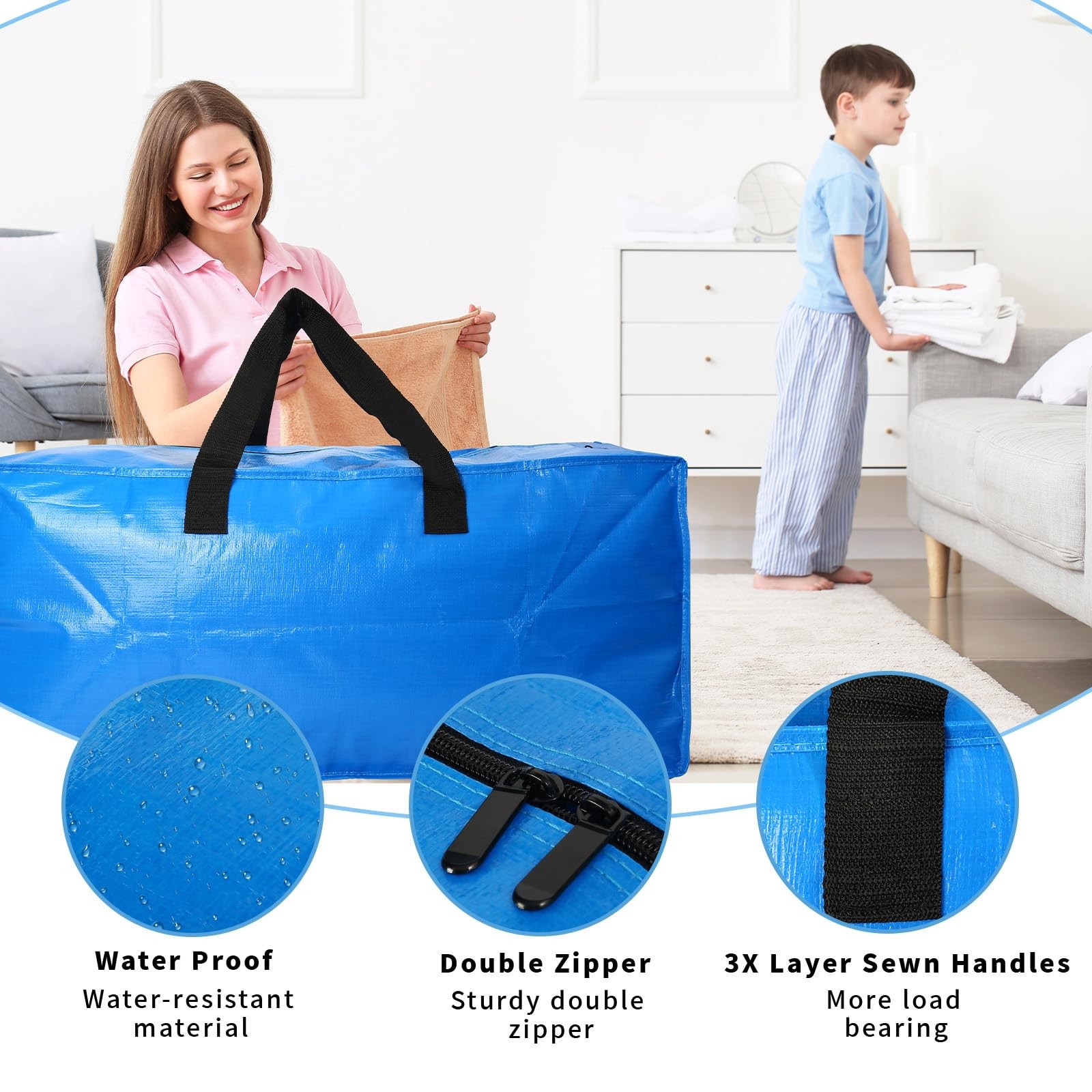 4 Pack Heavy Duty Extra Large Moving Bags Storage Tote Strong Handles& Backpack
