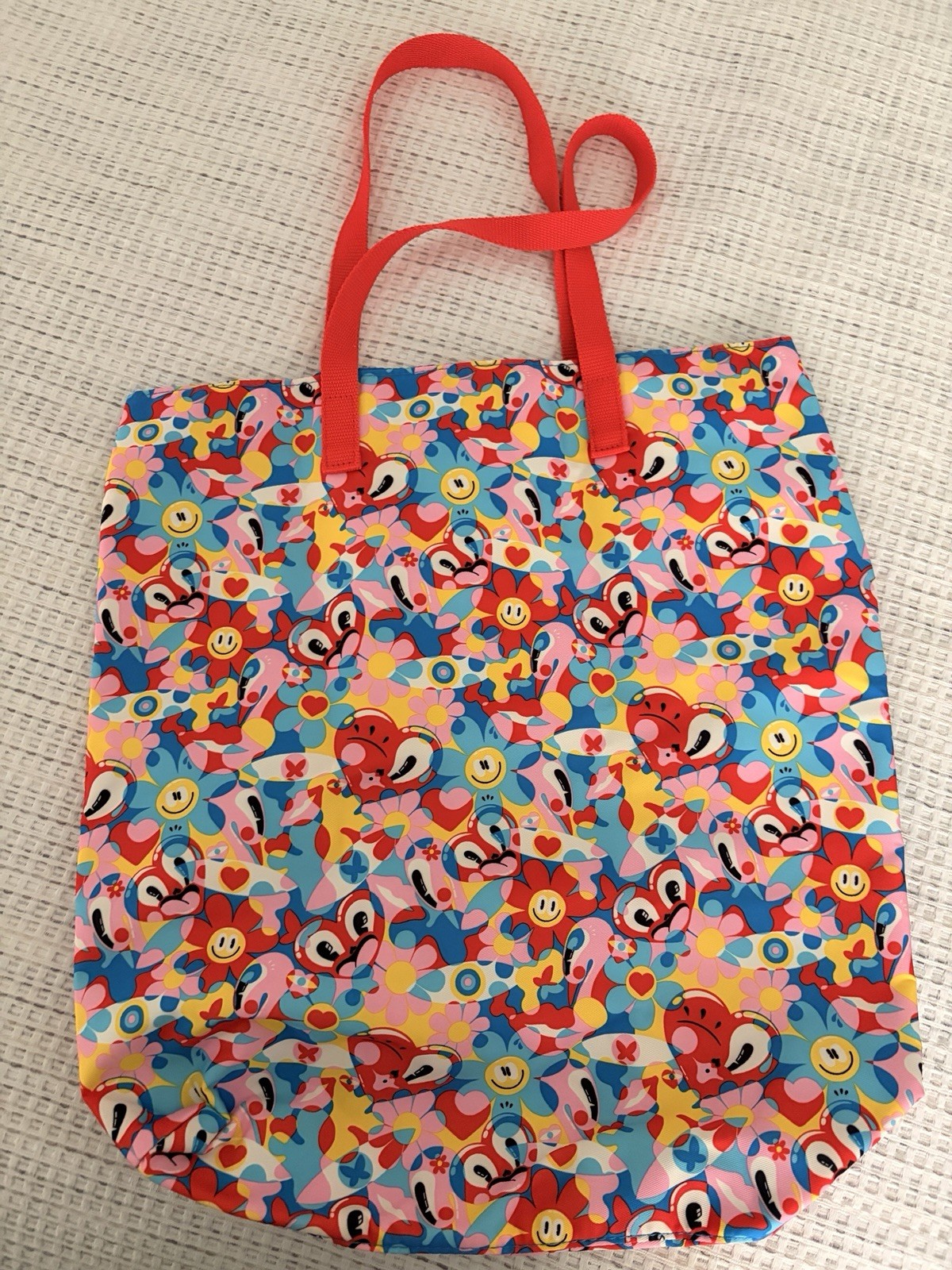 Estée Lauder Multicolor All-Over Print Tote Reusable Shopping Bag, Red Handles