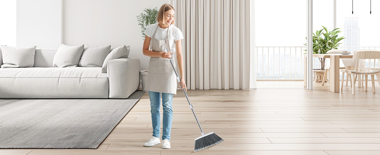 Broom, Outdoor Brooms for Sweeping Indoor, Adjustable 55″ Pet Hair Removal Heavy