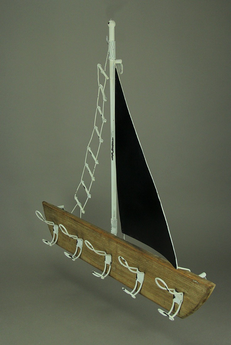 Scratch & Dent Black and White Sailboat Coastal Coat Rack Wall Hook Hanging