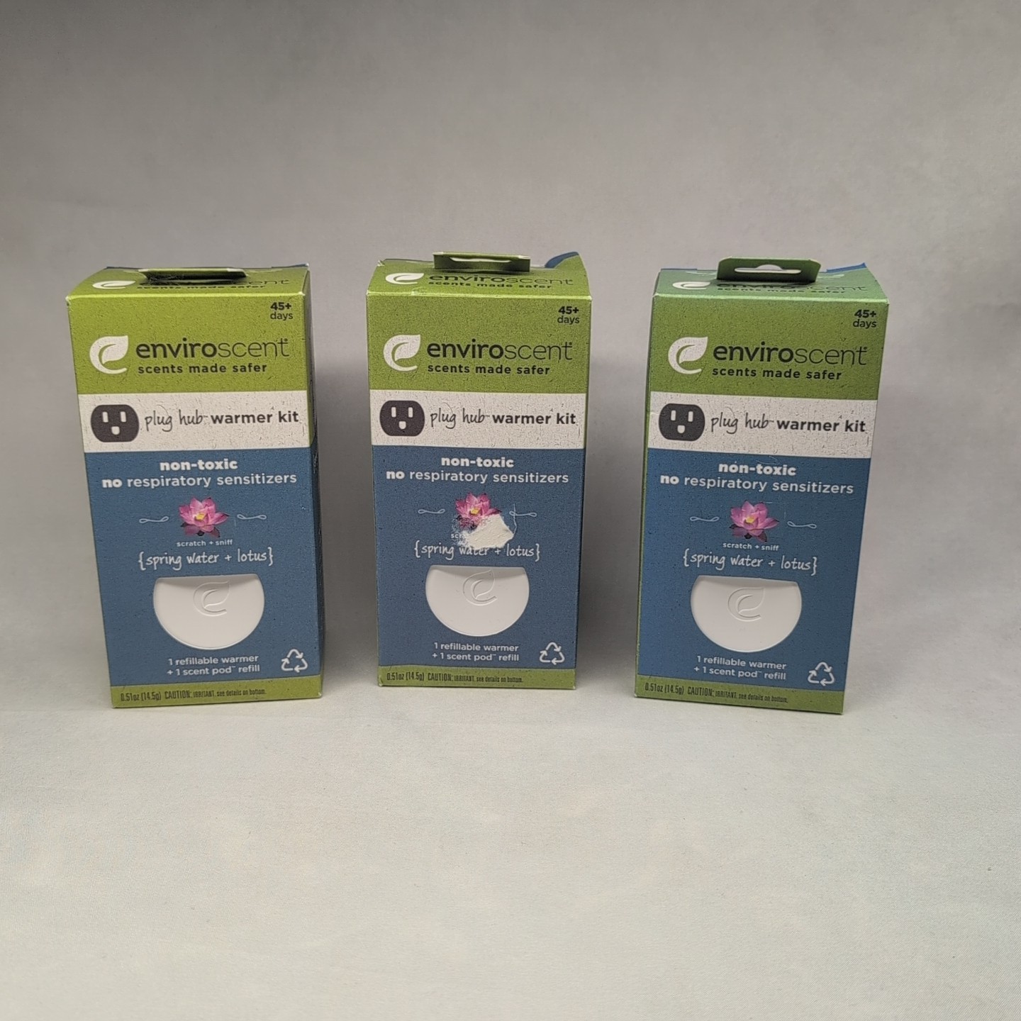 3 pk Enviroscent Plug Hub Warmer Kit Spring Water & Lotus 0.51 oz.