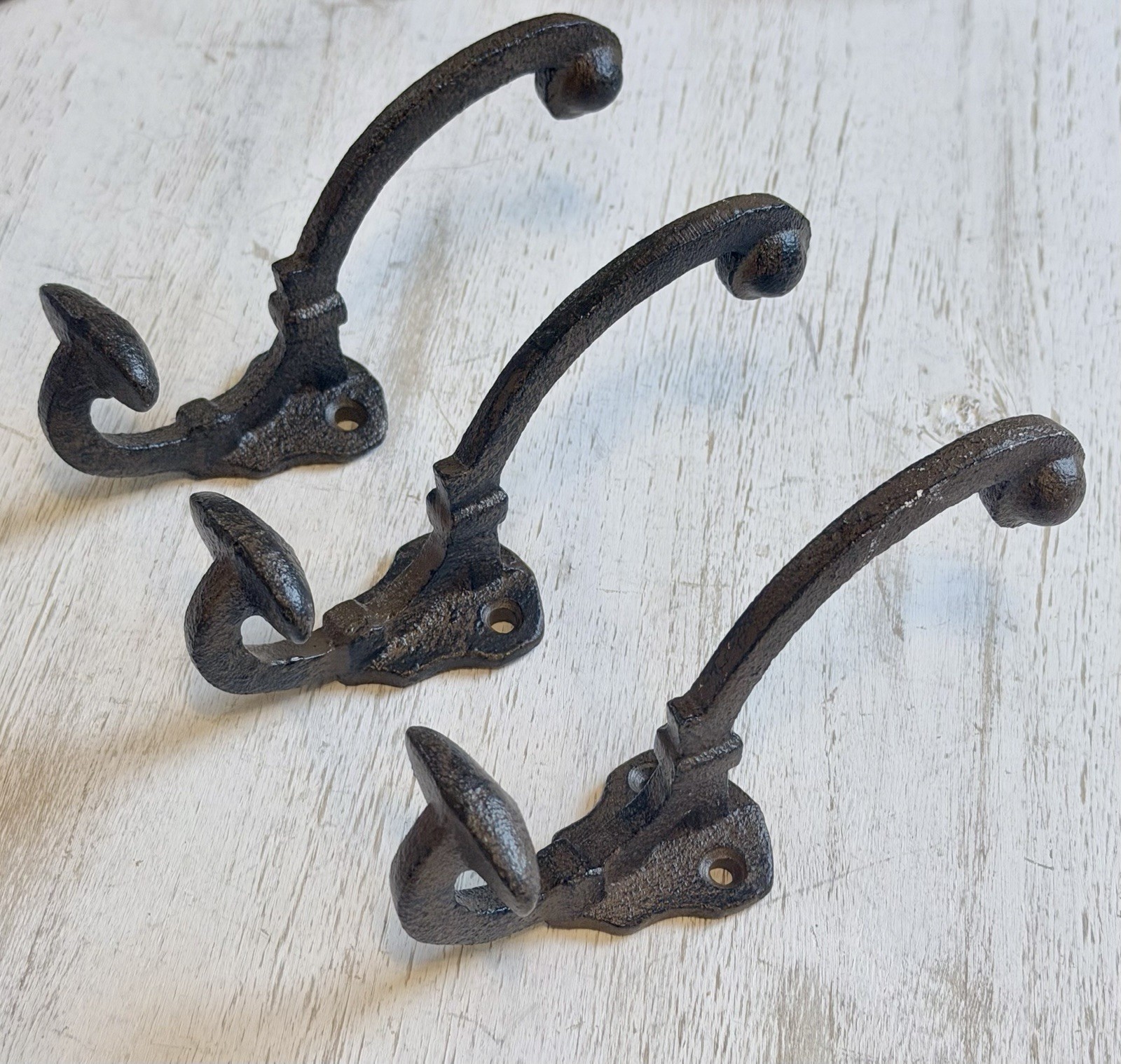 5 Cast Iron Rustic Brown double Wall Hooks Vintage Style Coat Entryway Hook 5.5”